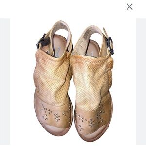 Miz Mooz Tan Mules with Studded Accents